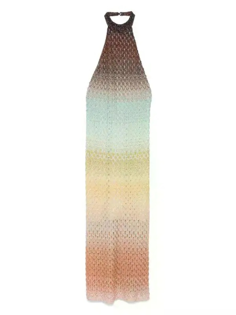 Missoni Ombre Metallic Gradient Knit Halter Dress in Brown, Mint, Yellow, Peach